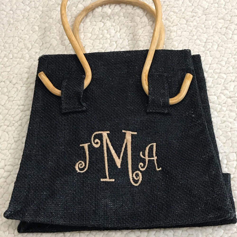 Cute Jma Or Jam Monogram Purse Handbag Tote Makeup Bag Carry All Nwot Wood Hand View 3